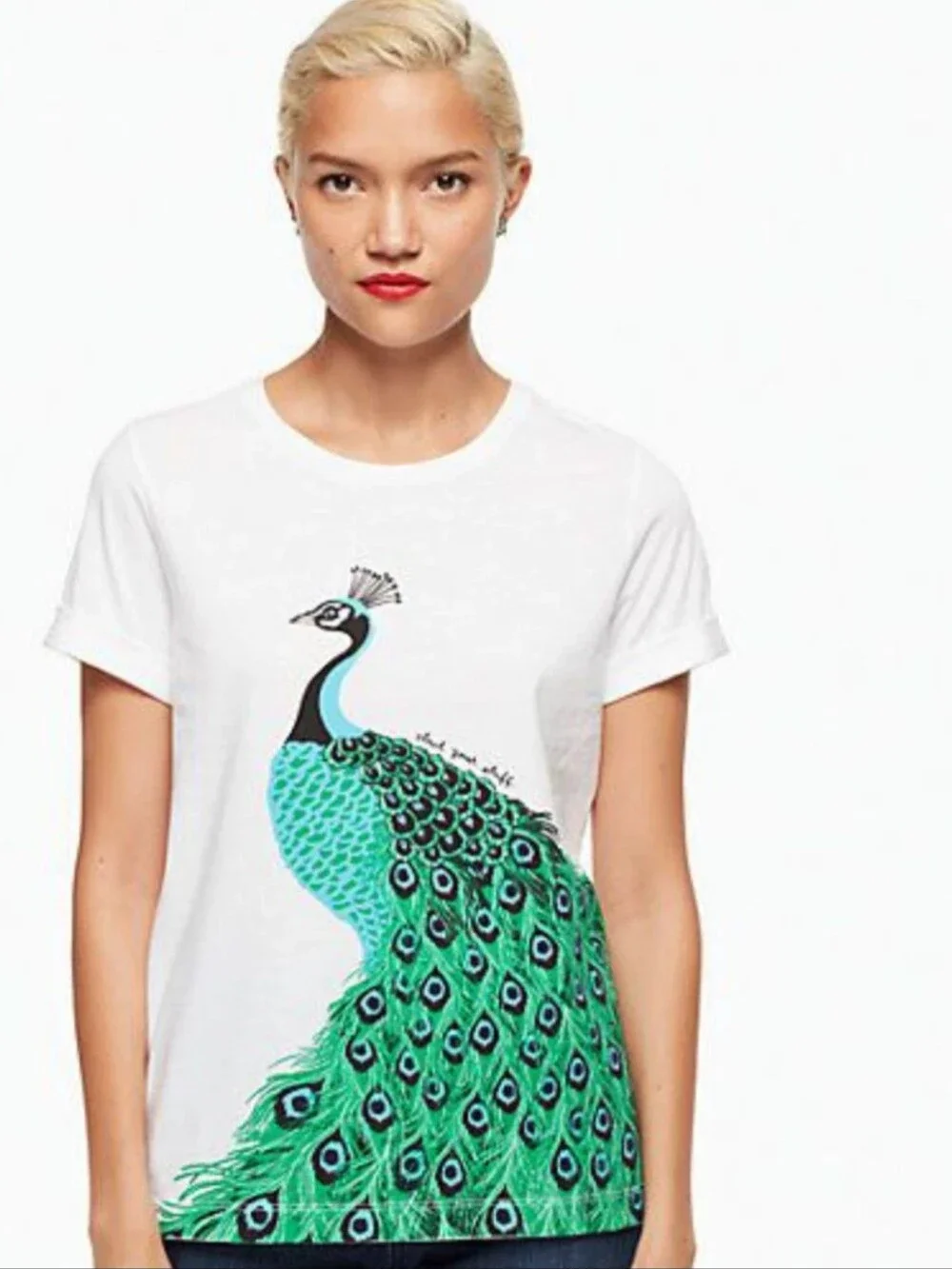 KATE SPADE BROOME Street Peacock Plume Tee Size XL. NWOT